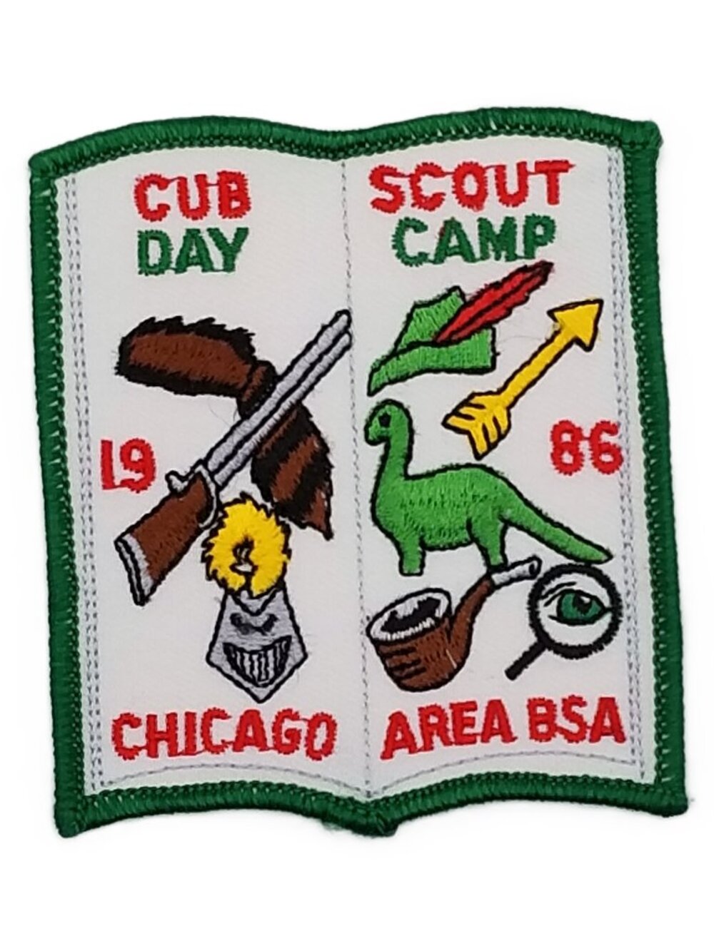1986 Chicago Area BSA Cub Scout Day Camp Patch Book Icons Vintage 3 x 3.25